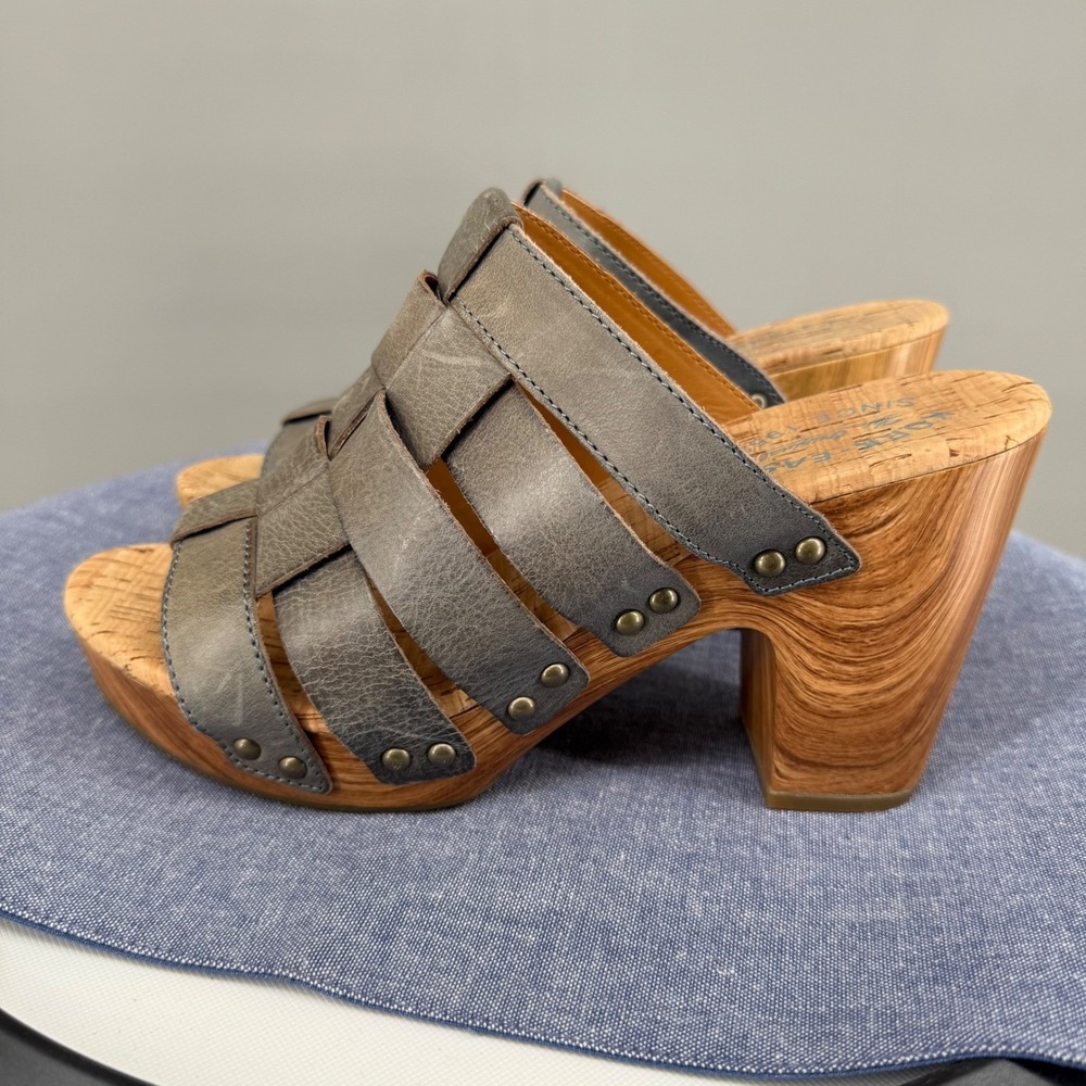 Kork-Ease Devan Slide Sandals 9M Grey Leather Woven Studded Block Heel Clogs - Picture 4 of 8